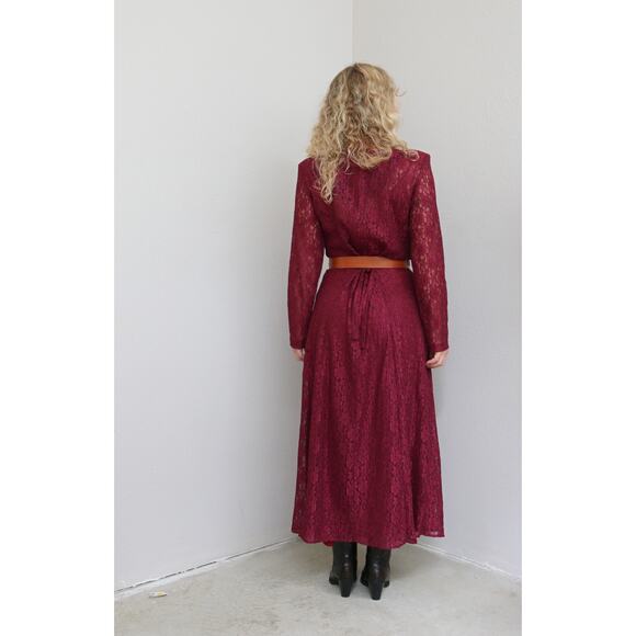1980's Vintage Witchy Wine and Lace Dress ~ Women's MD LG ~ Stevie Nicks Vibes - Picture 4 of 10